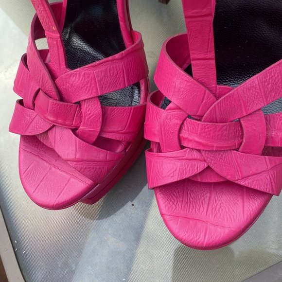 Stunning Saint Laurent Tribute Pink Leather Platform High Heels Sandals, Sz 37 - Picture 7 of 9